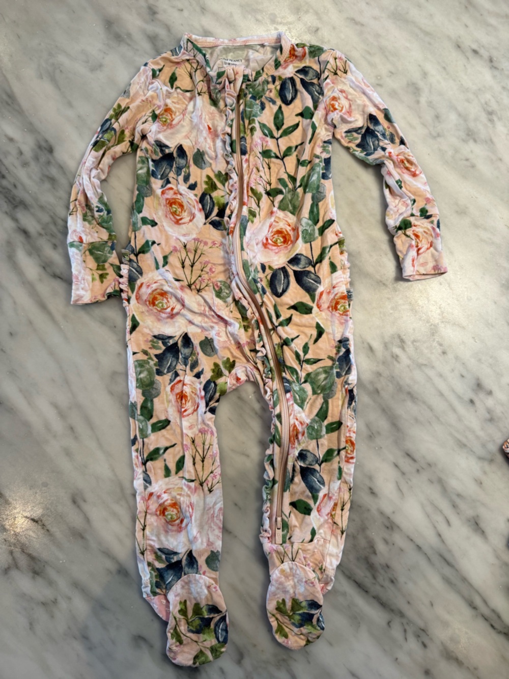 Posh Peanut - NWOT Floral Pink Baby Footie - 12-18mo